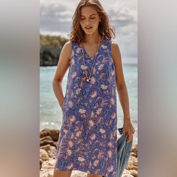 J. Jill Dresses & Skirts - J.Jill Linen Floral Sleeveless A-Line dress Light Pansy Whimsical Jacobean
